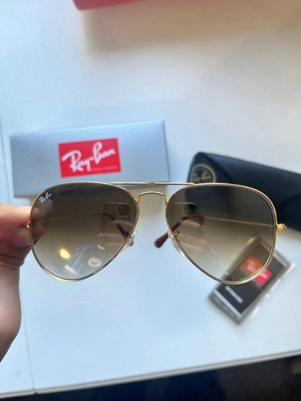 Ray-Ban Aviator Sunglasses in Gold & Brown New